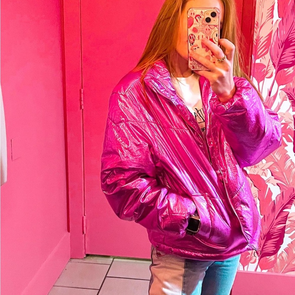 NWT pink metallic puffer coat